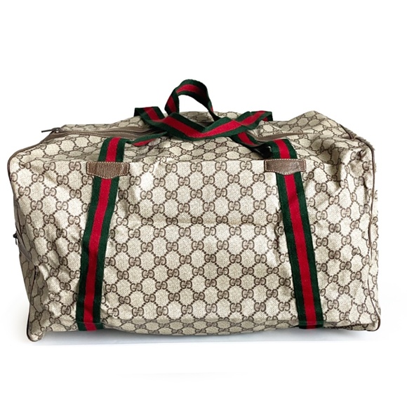 Gucci Duffle Bag GG Logo Canvas Brown Leather Trim Folding Travel Carry On 80s - Picture 13 of 15